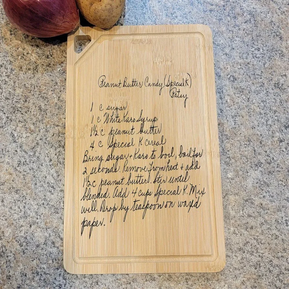Engraved Handwriting Recipe Cutting Board with Wall Hanging Notch